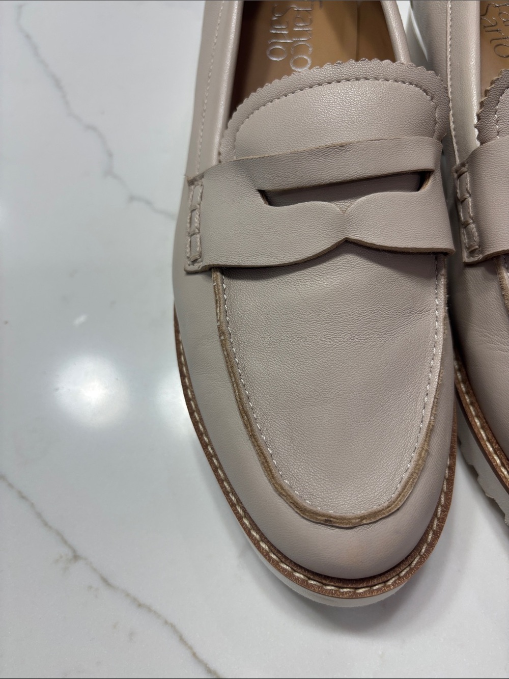 Franco Sarto Cream Leather Penny Loafers - Picture 5 of 14